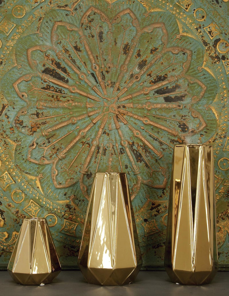 Deco 79 Ceramic Decorative Vase Geometric Centerpiece Vases, Set of 3 Flower Vases for Home Decoration 14", 11", 7"H, Gold - Image 2